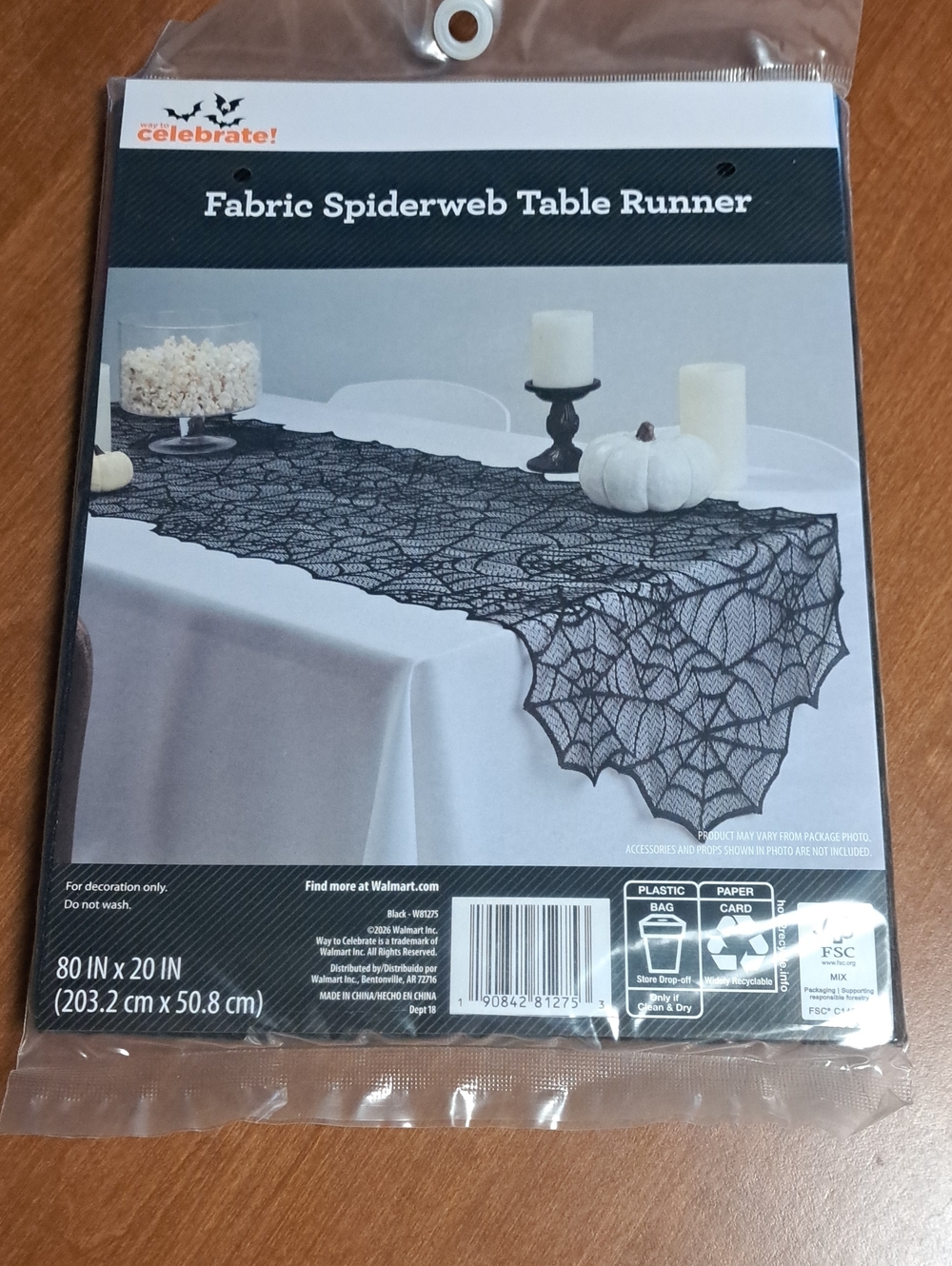 Celebrate It Black Fabric Spiderweb Table Runner